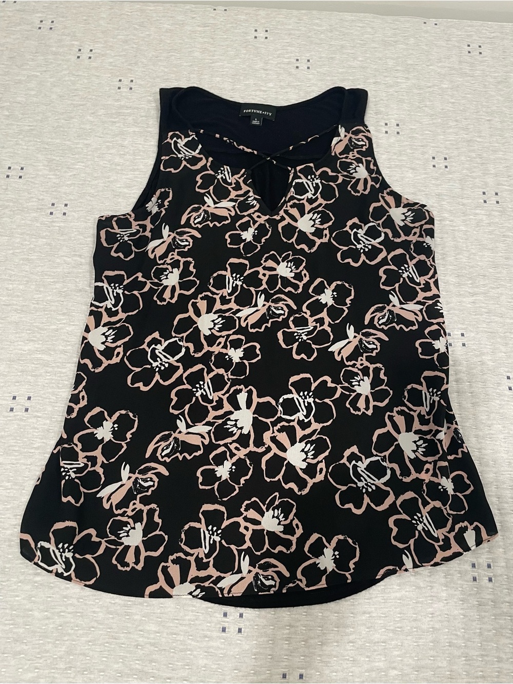 Black Floral Sleeveless Camisole with Blush Accents